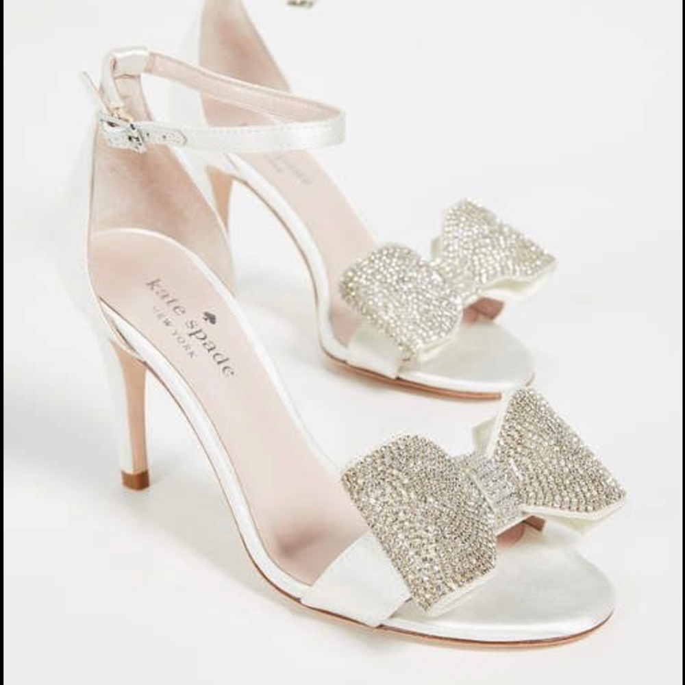 Kate Spade White and Silver Heels with Bow